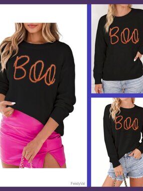 Women's Round Neck Sequin Letters Sweater Casual Long Sleeve Pullover